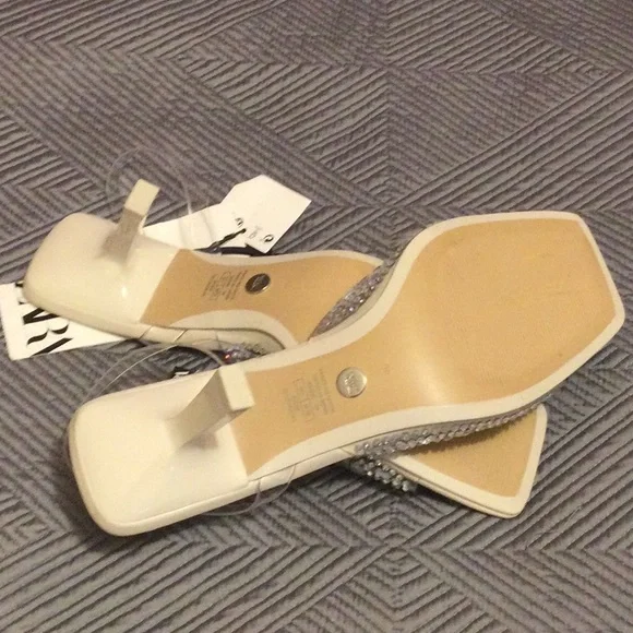 Zara size 9.5 (40) cream and clear rhinestone heels for women - Picture 7 of 8
